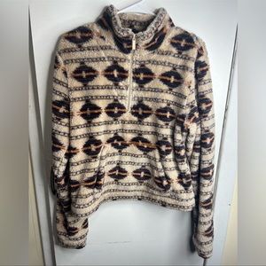 Aeropostale Aztec Light Brown/Purple Sherpa 1/2 Zip Fleece Jacket